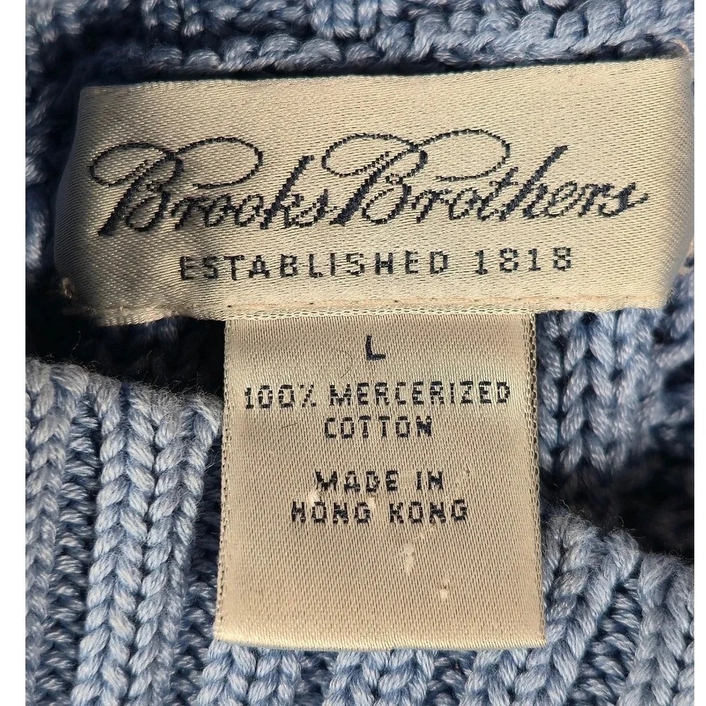 Brooks Brothers Sweater Womens Large Blue Cable Knit 100% Mercerized Cotton Sz L